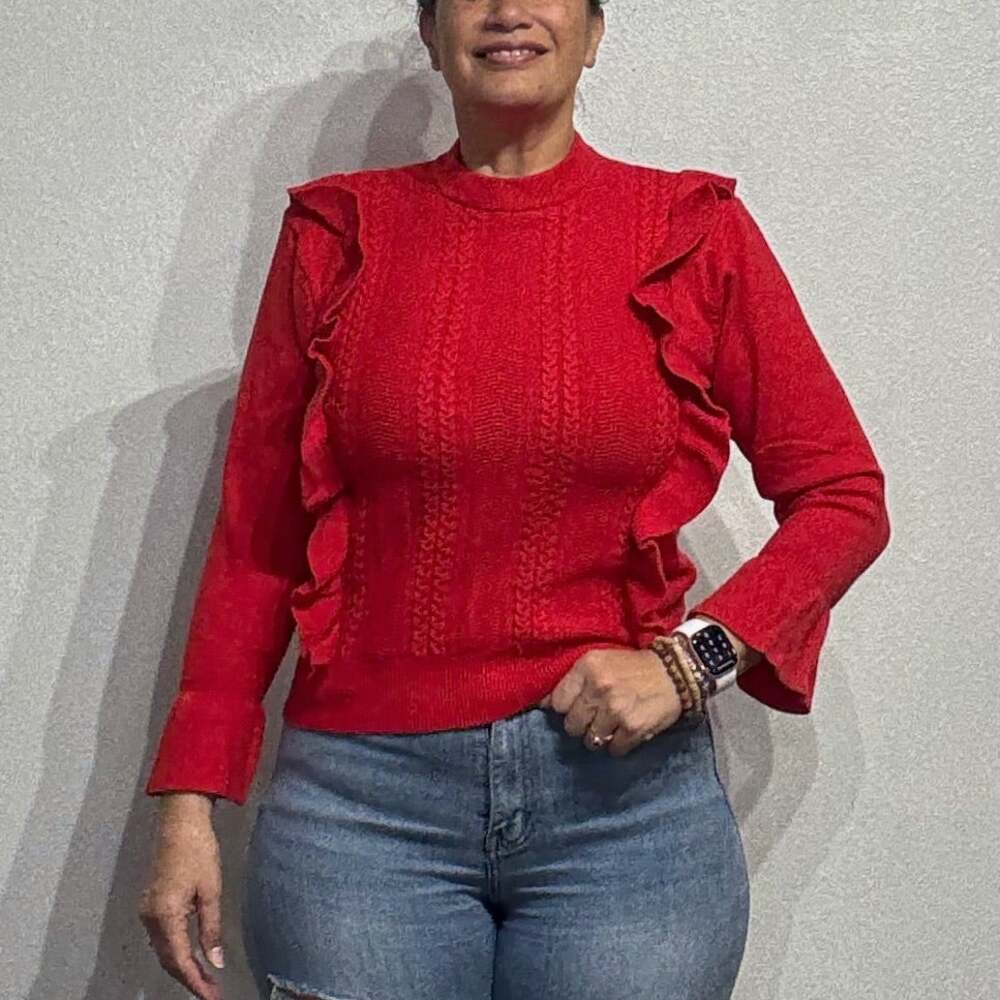 Red Ruffle Sweater Sz M - Picture 1 of 10
